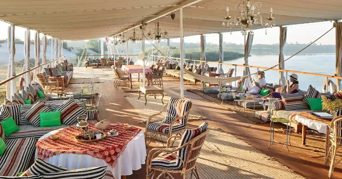 Meroe Dahabiya deck view on the Nile
