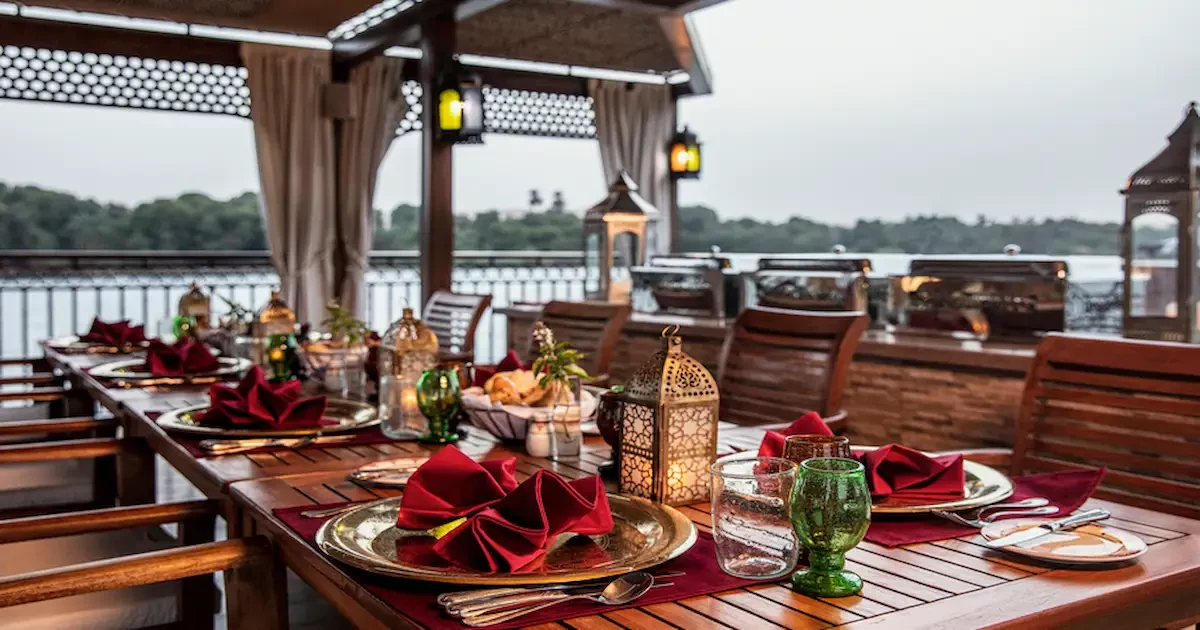 Dining setup on Yakouta Dahabiya