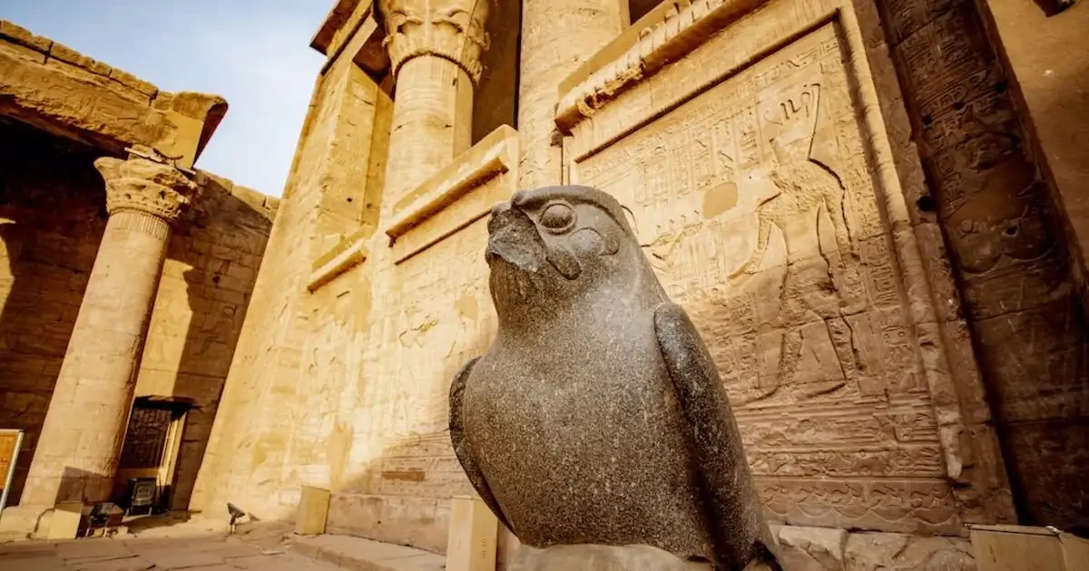 Horus statue at Edfu Temple during a Nile Dahabiya journey