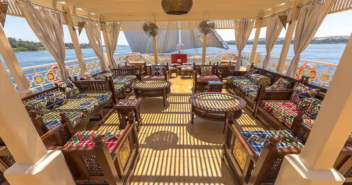 Dahabiya Judi sundeck with lounge chairs