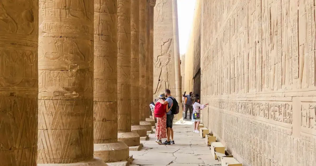 Guests visiting Edfu Temple from Dahabiya Loulia