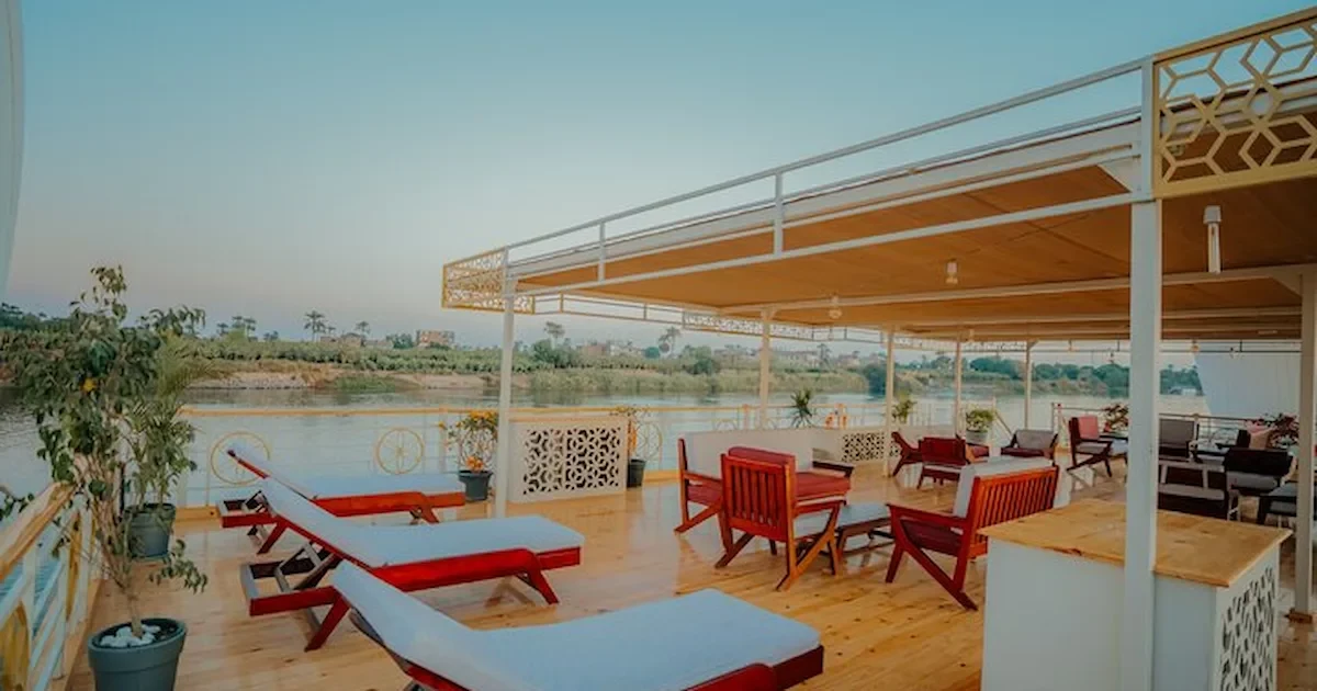 Sun deck view on Azhar Dahabiya sailing the Nile