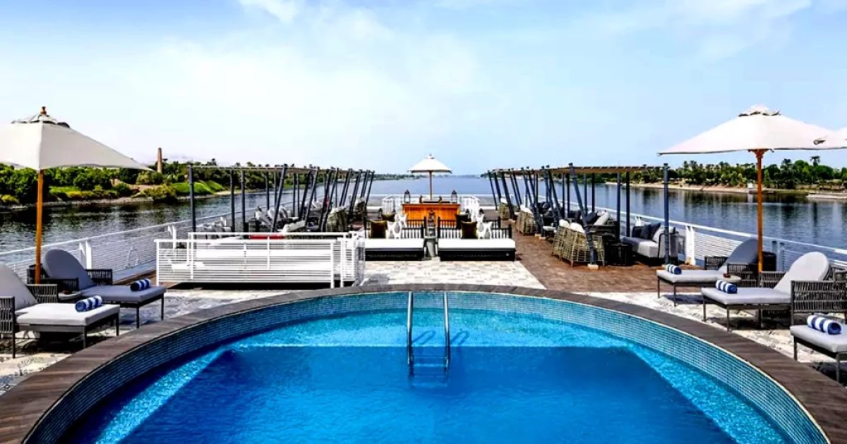 Sundeck view on Nile River Cruise Egypt with pool and loungers