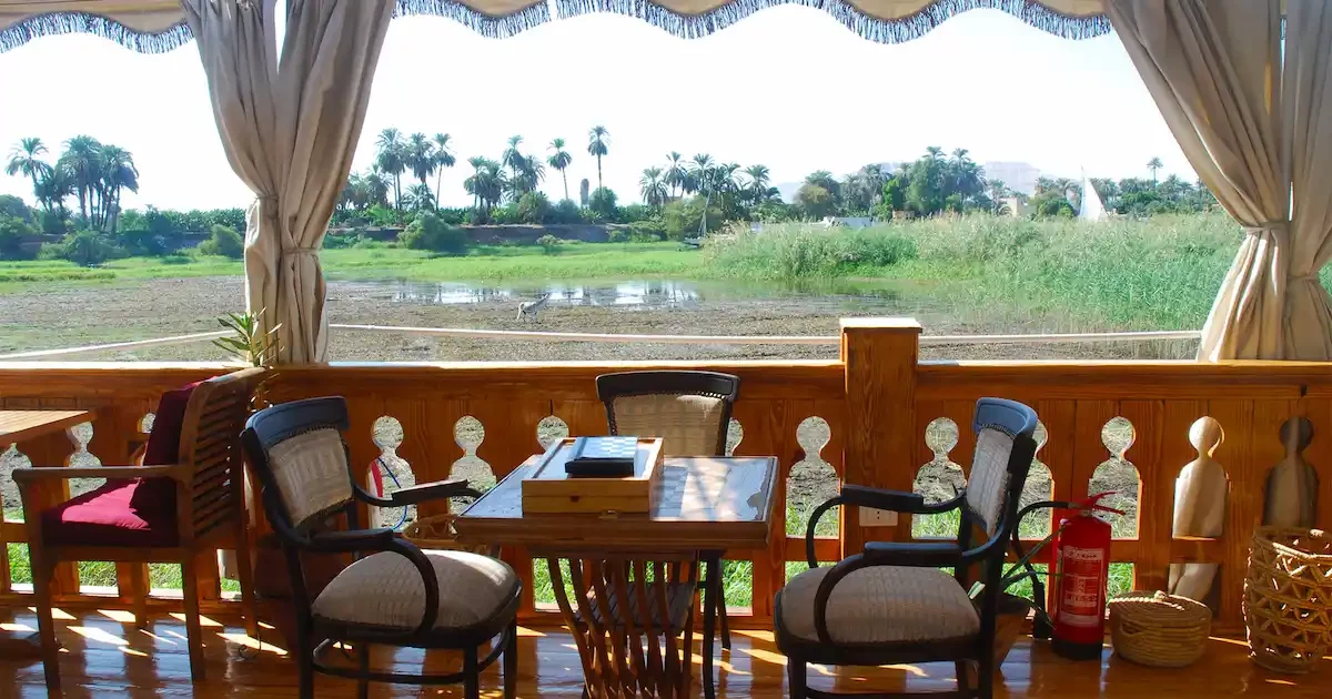 Sundeck of Dahabiya Loulia with lounge seating