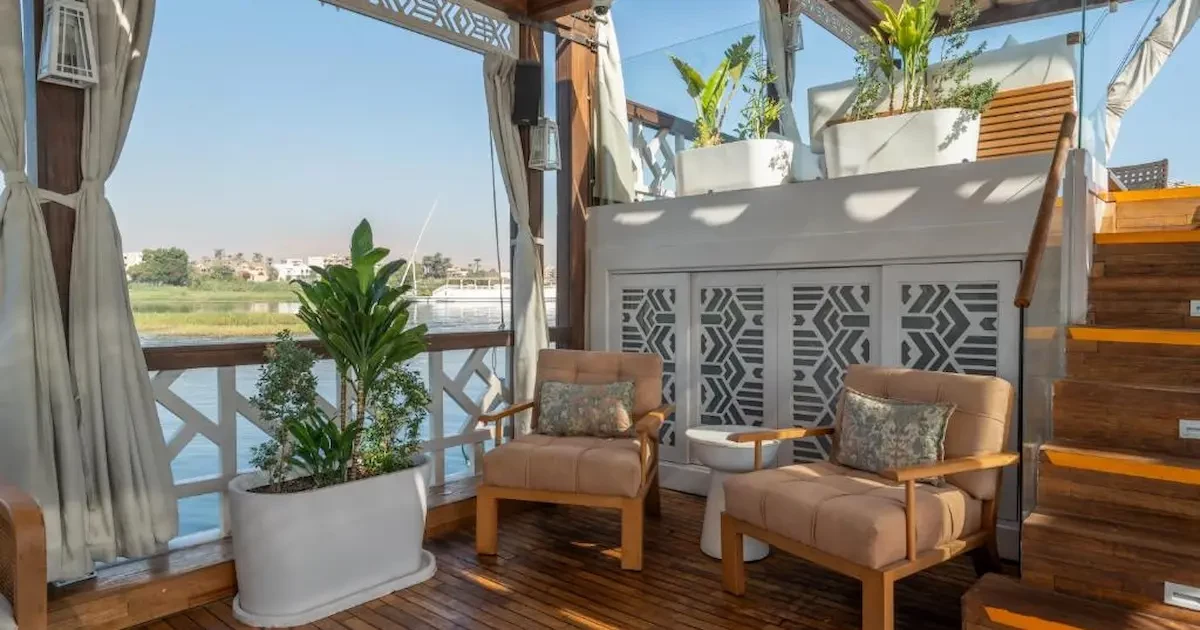 Sun deck on Musk Dahabiya sailing along the Nile