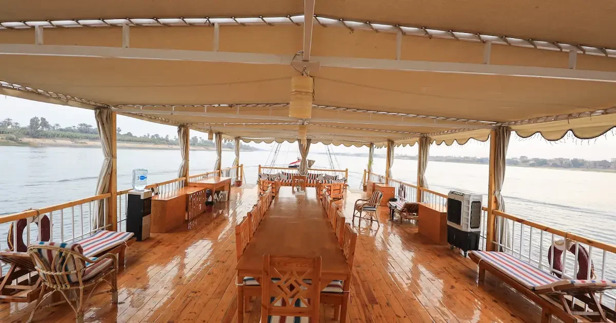 Three Pyramids Dahabiya deck on the Nile