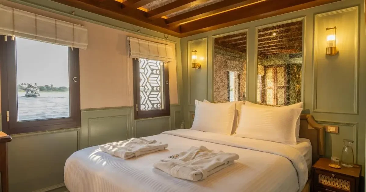 Elegant private cabin onboard Musk Dahabiya