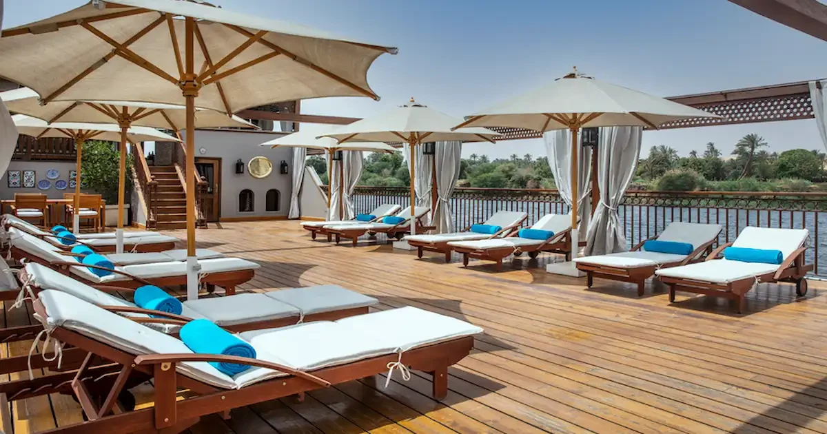 Sun deck view on Yakouta Dahabiya sailing the Nile