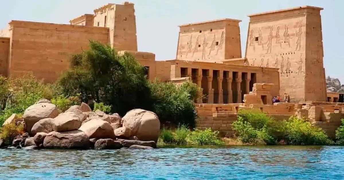 Family visiting Philae Temple in Aswan