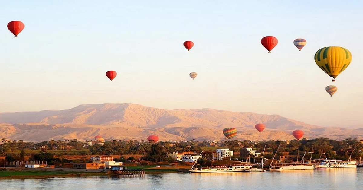 Nile River view from hot air balloon Luxor