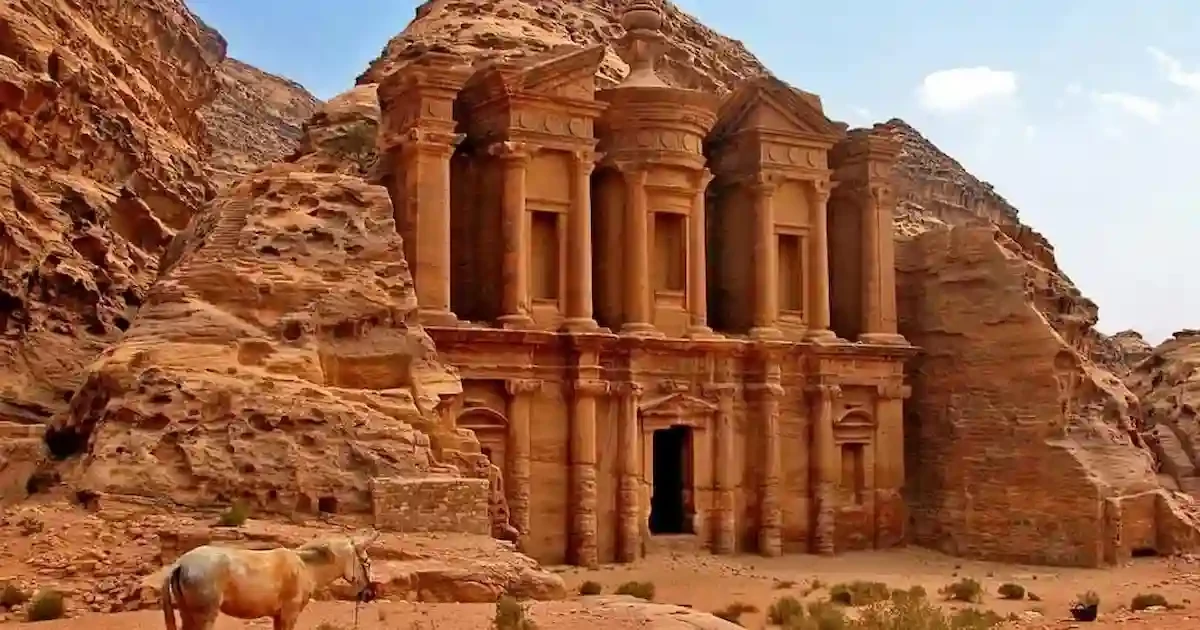 Sharm El Sheikh to Petra Treasury view through Siq canyon
