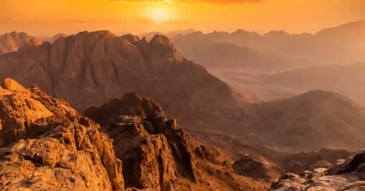 sunrise view from moses mountain sinai egypt