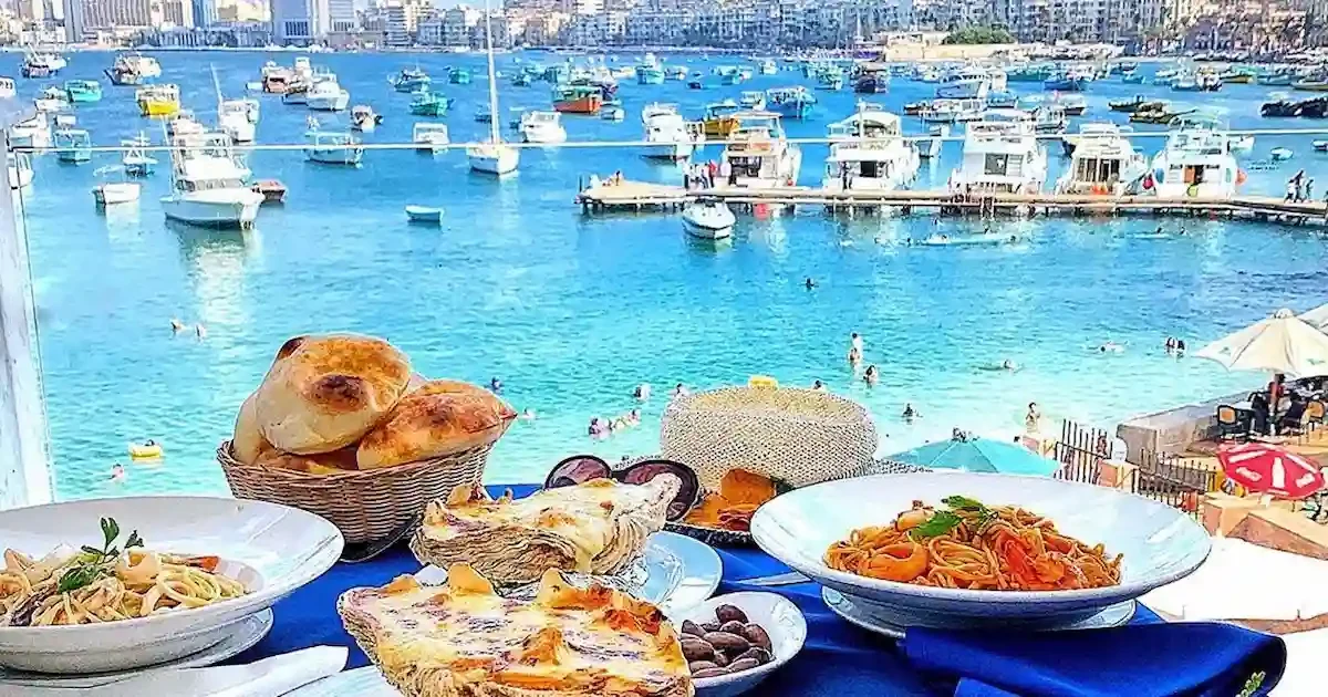 seafood lunch during Alexandria day trip from Cairo