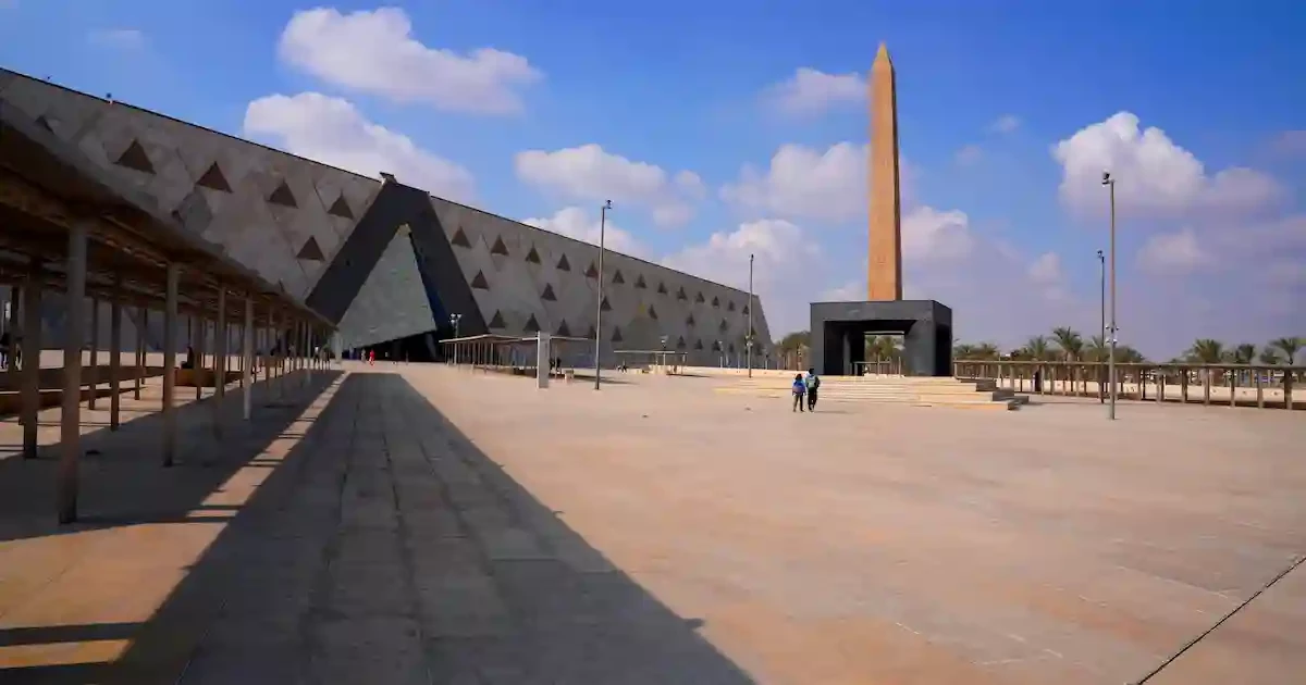 modern exterior of Grand Egyptian Museum Cairo