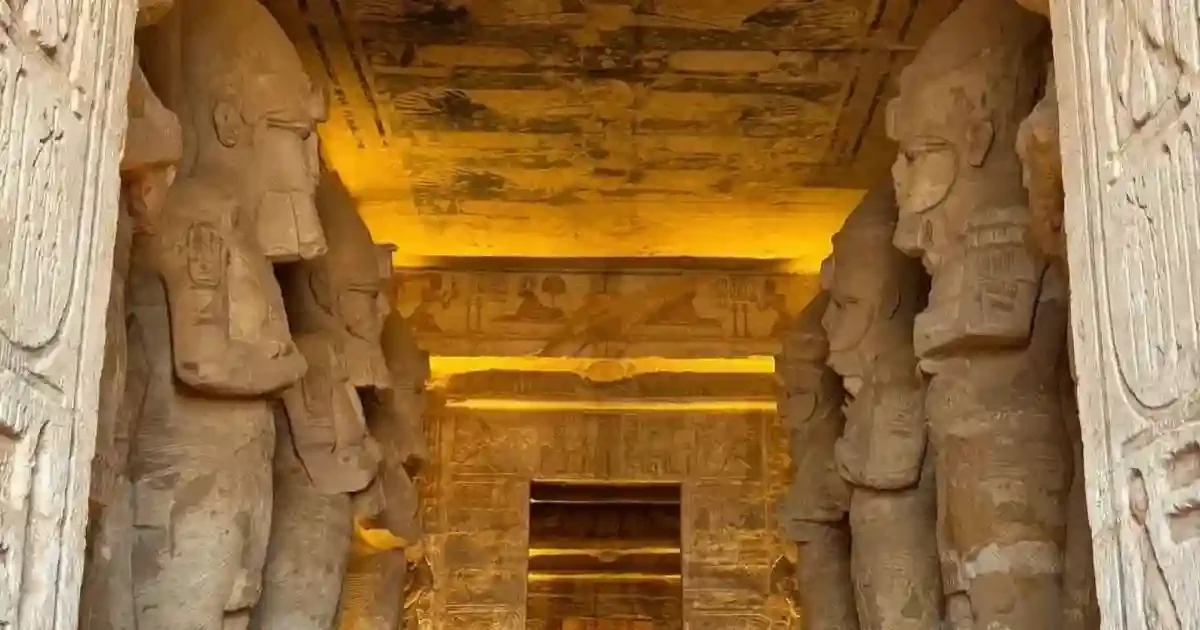 Interior carvings inside Abu Simbel temple showing hieroglyphs