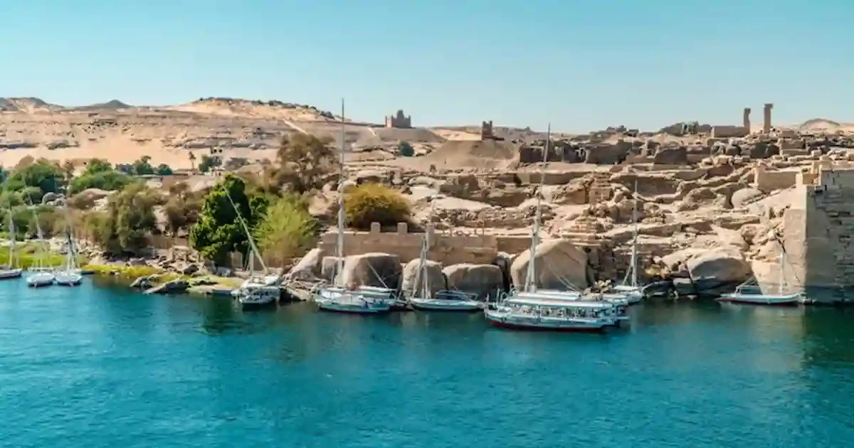 Elephantine Island view from felucca boat Aswan