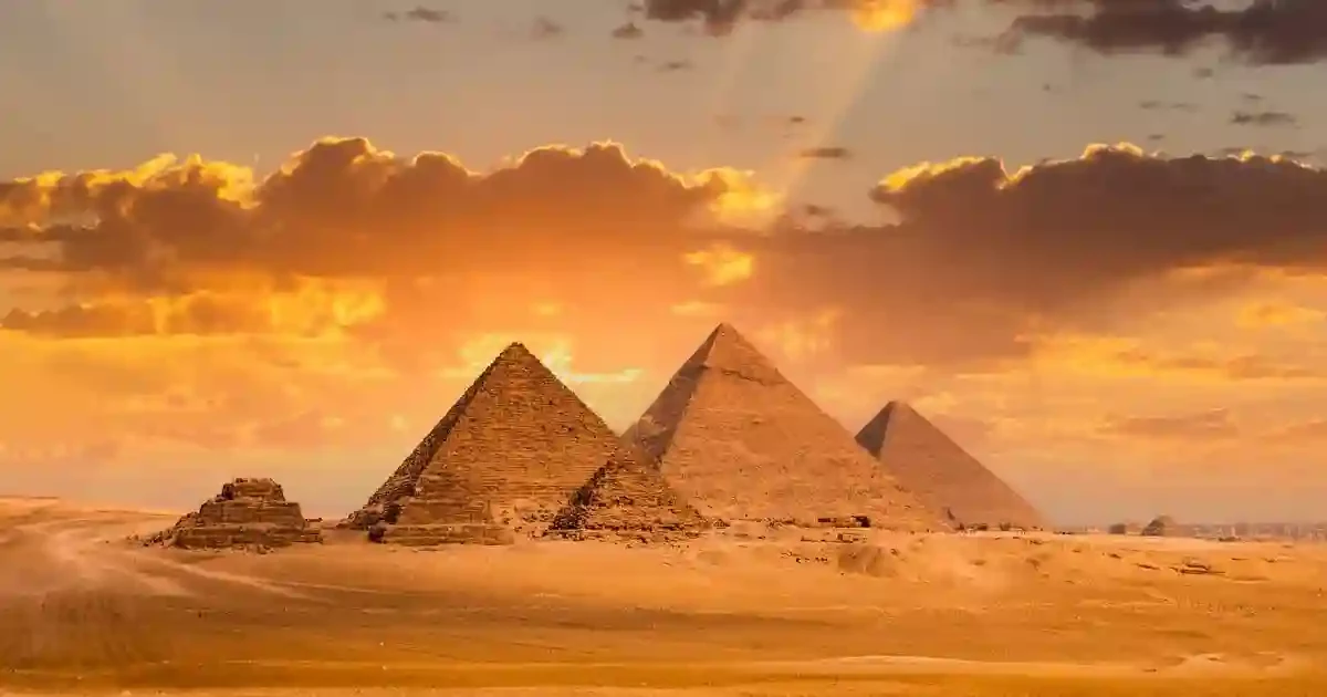 panoramic view of pyramids and desert landscape Cairo
