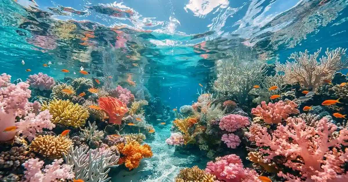 Snorkeling Tiran Island colorful coral reef underwater