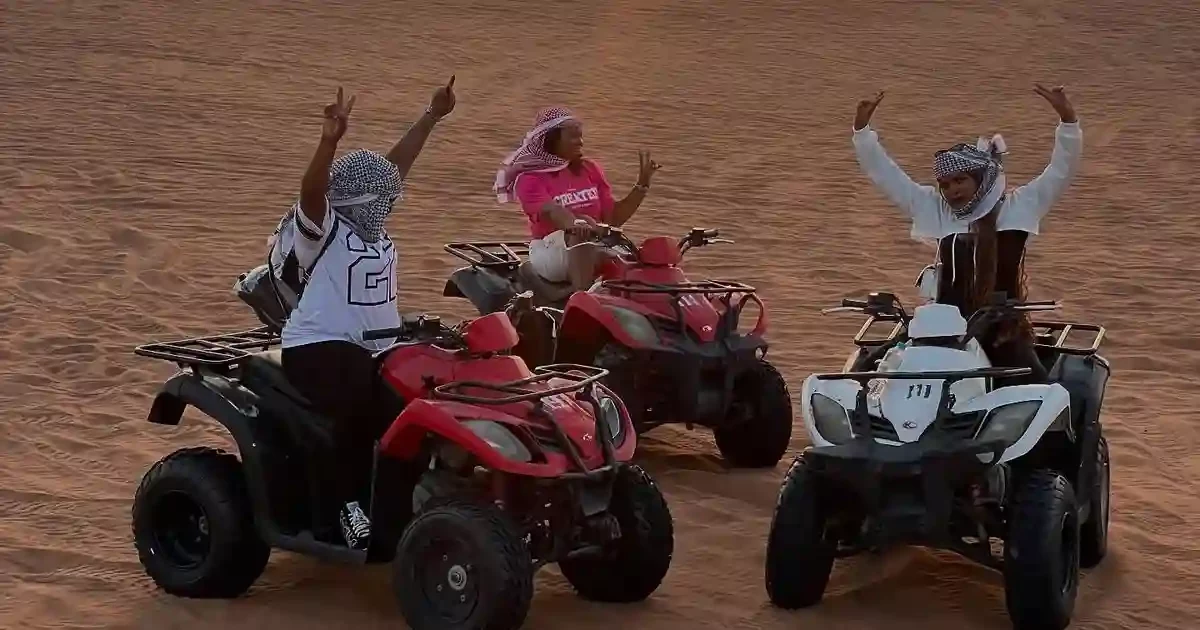Quad bikes riding across sand trails in Marsa Alam