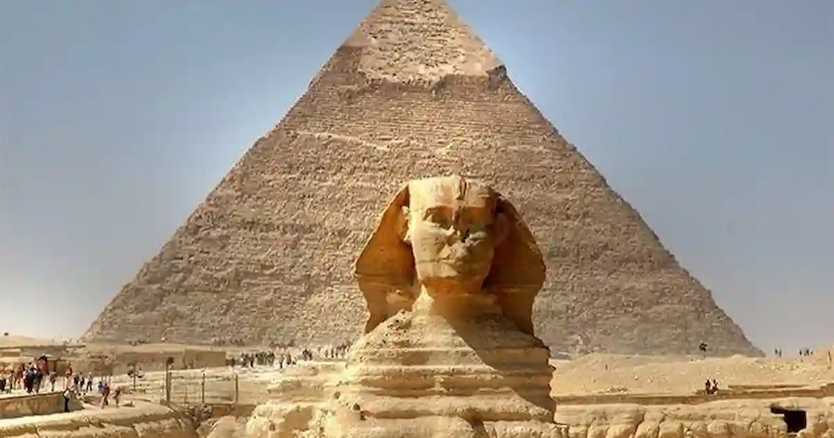 Giza Pyramids and Great Sphinx panoramic desert view