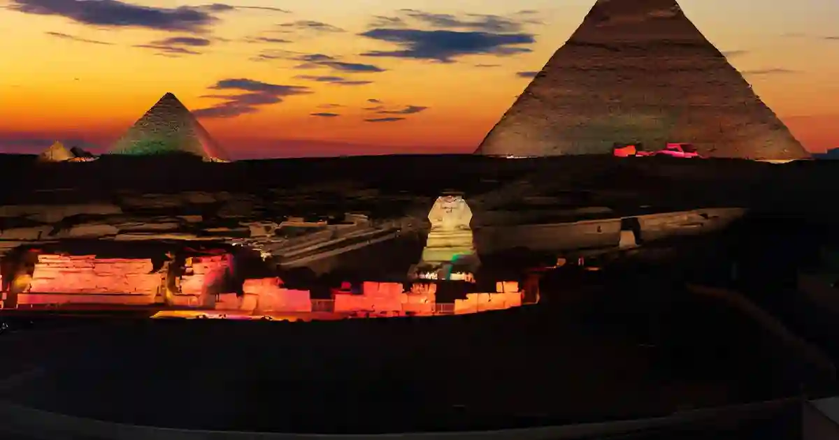 Night photography at the Sound and Light Show at the Pyramids of Giza