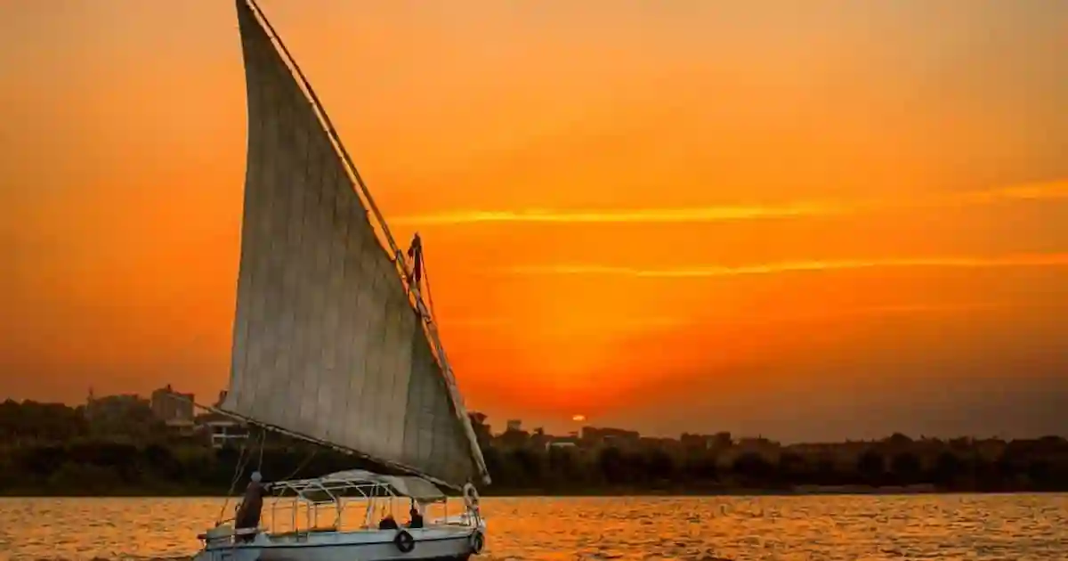 Nile Felucca sailing at sunset Cairo