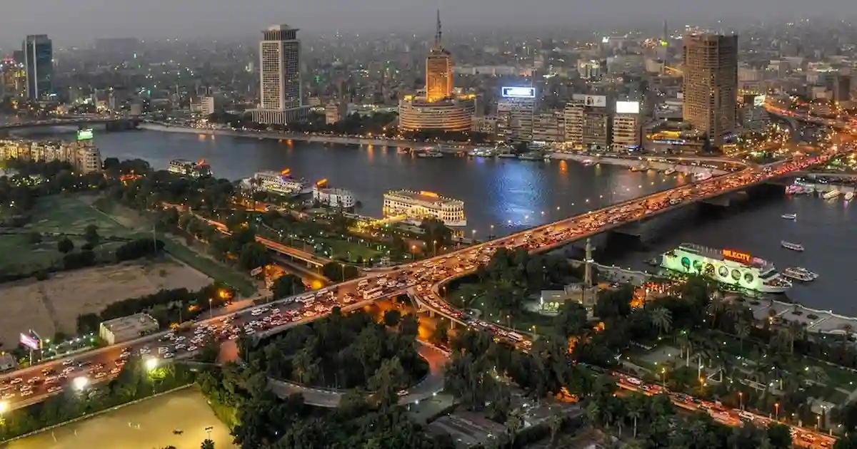 Cairo Egypt at Night with Nile River lights
