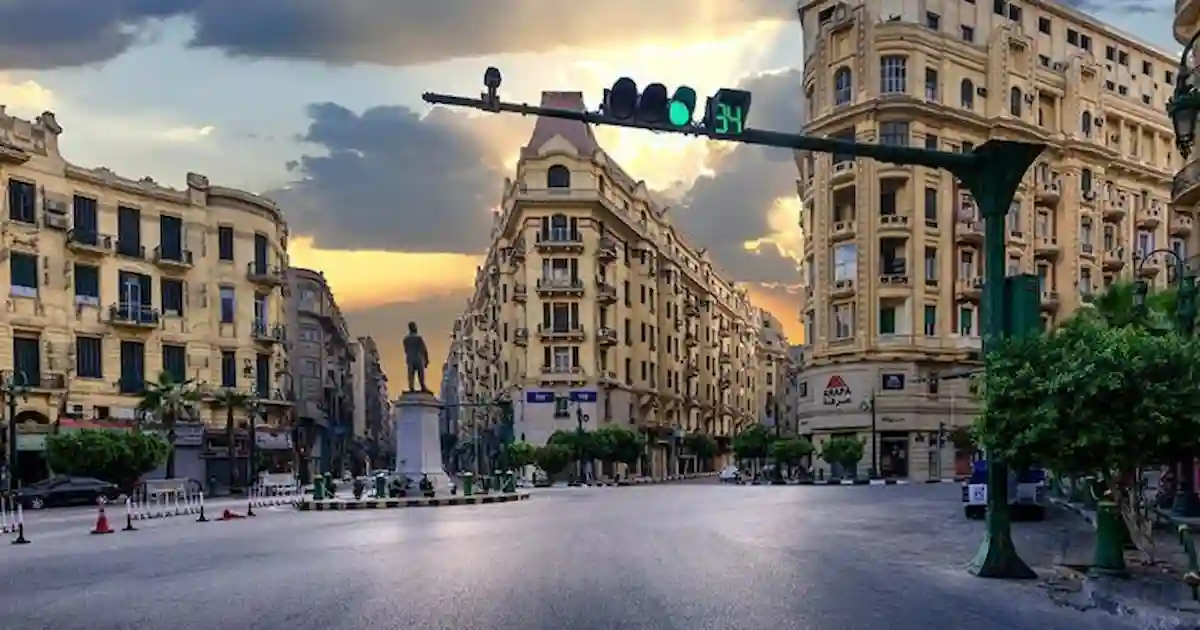 Downtown Cairo illuminated at night