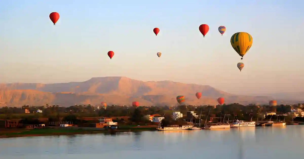 Nile River aerial view Luxor balloon
