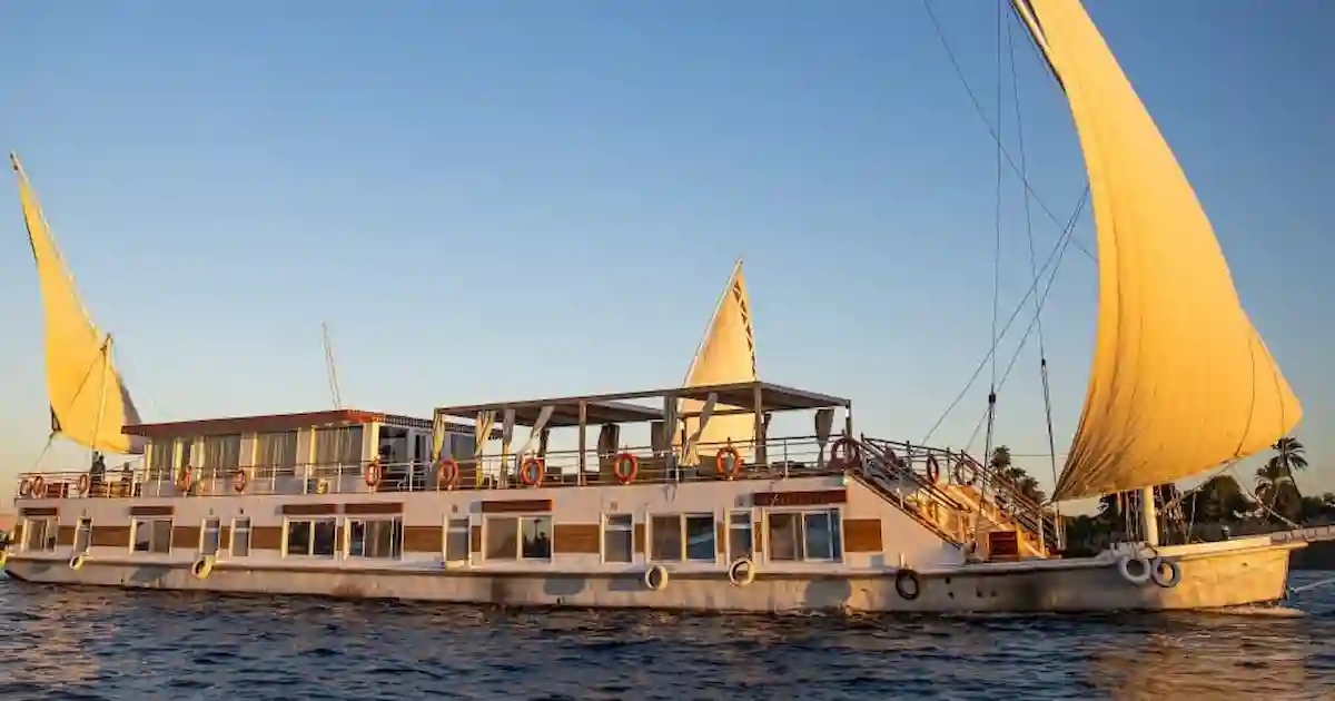 Luxury Dahabiya deck overlooking the Nile during a 7-night cruise