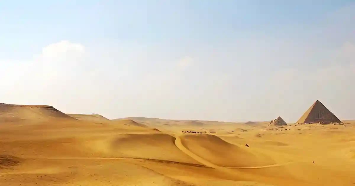 Panoramic view of the three Giza pyramids during pyramids day tours