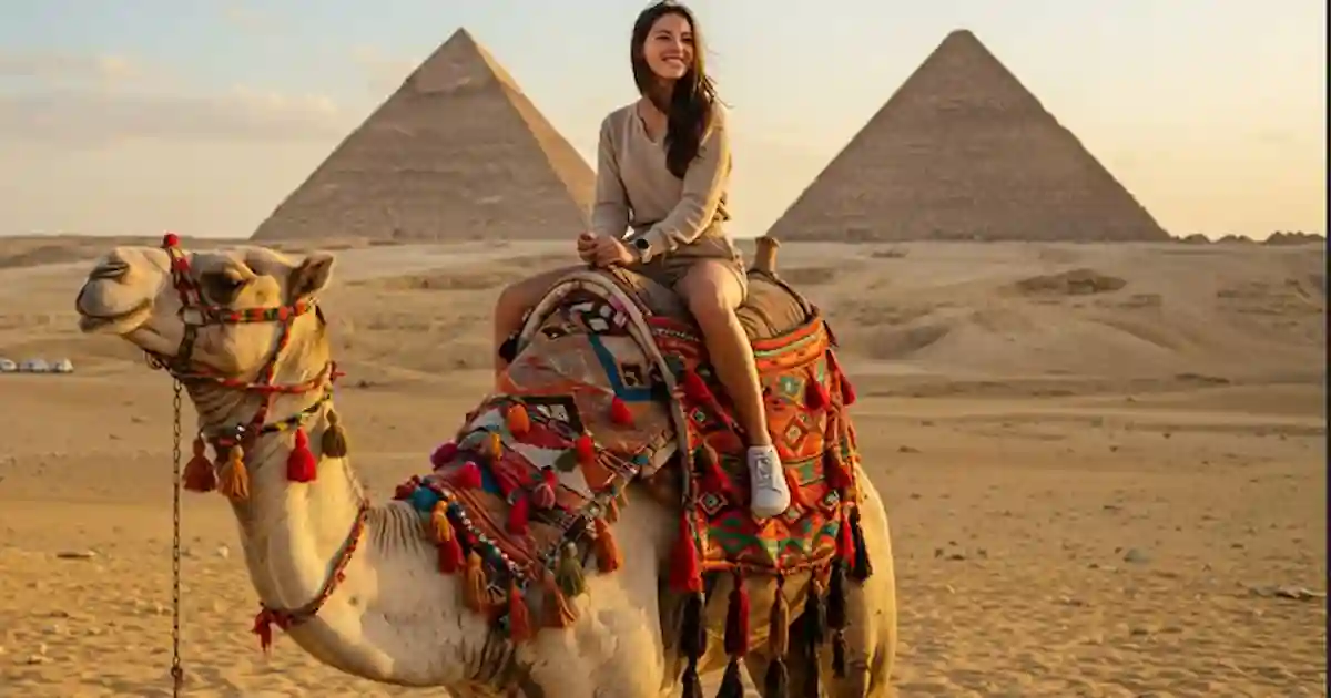 Camel ride Giza Pyramids across the desert sands