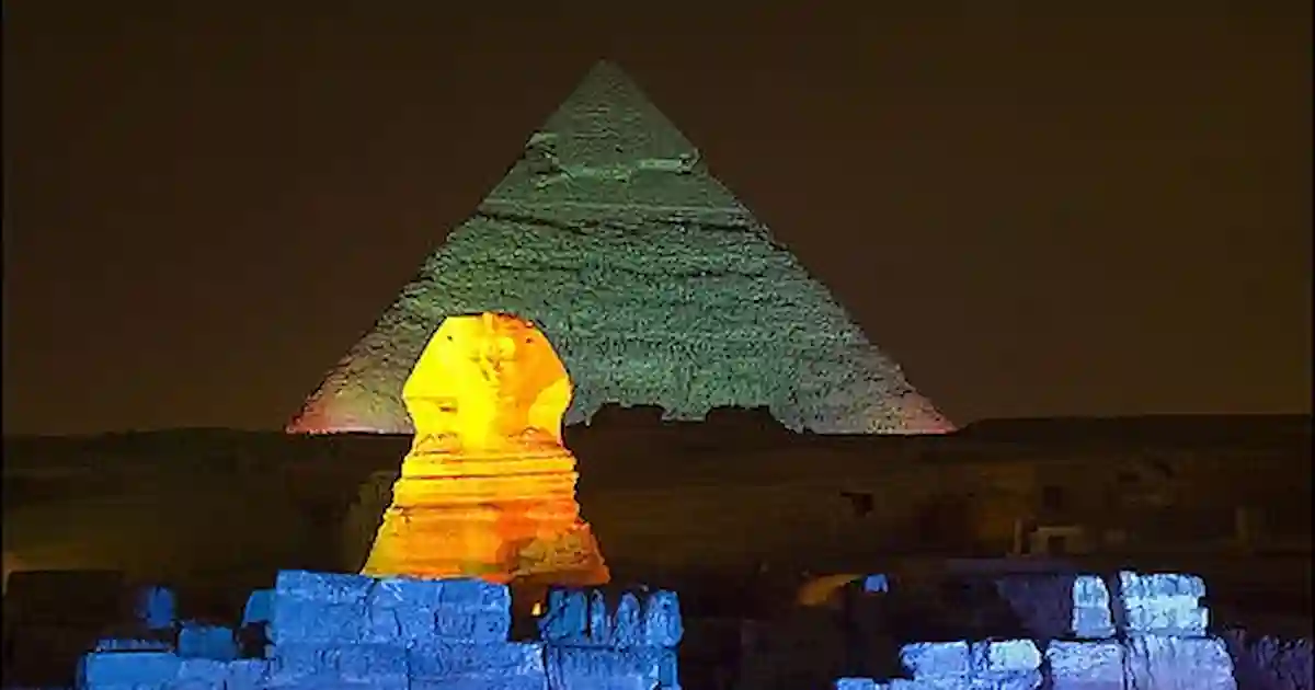 Great Sphinx during the Sound and Light Show Pyramids Cairo