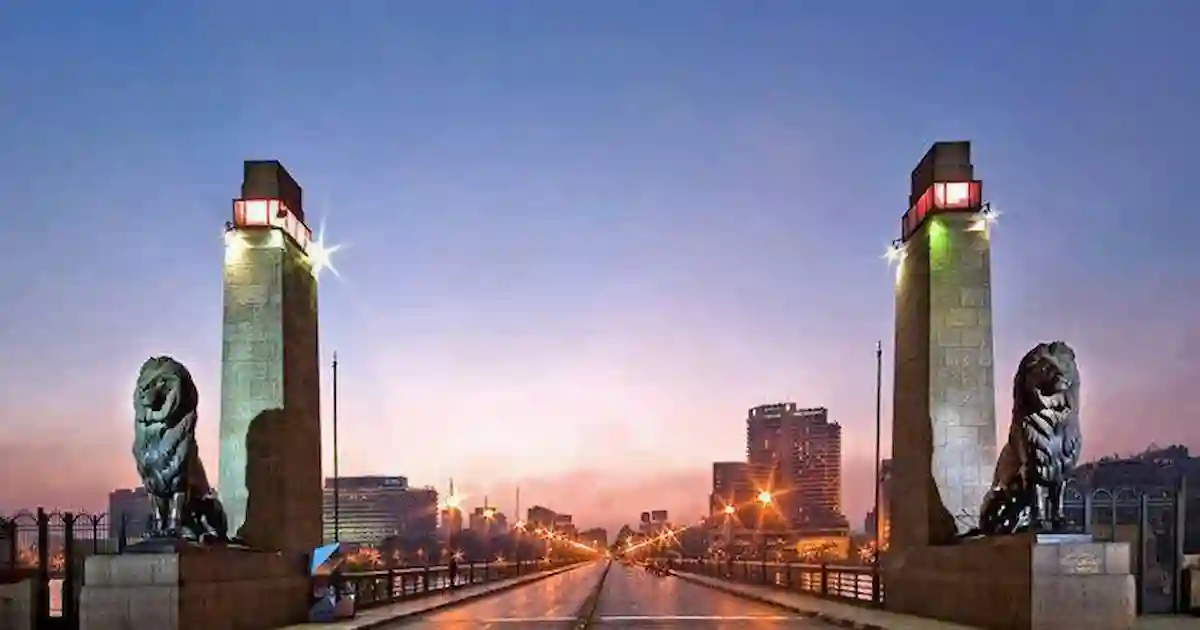Cairo at Night bridges illuminated over Nile