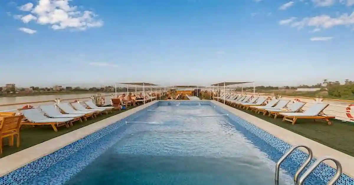 Sun deck and pool aboard the Radamis II Nile Cruise