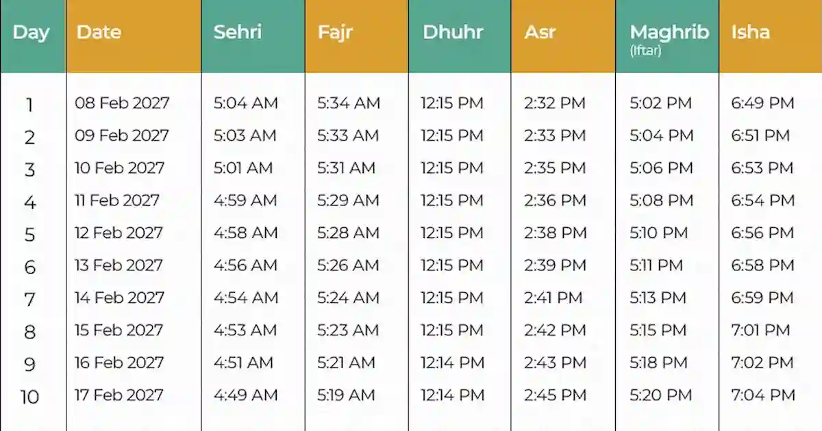 ramadan schedule 2027 calendar mosque